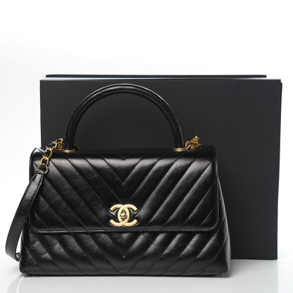 Chanel Calfskin Lizard Chevron Quilted Small Coco Handle Flap Black 13 of 13