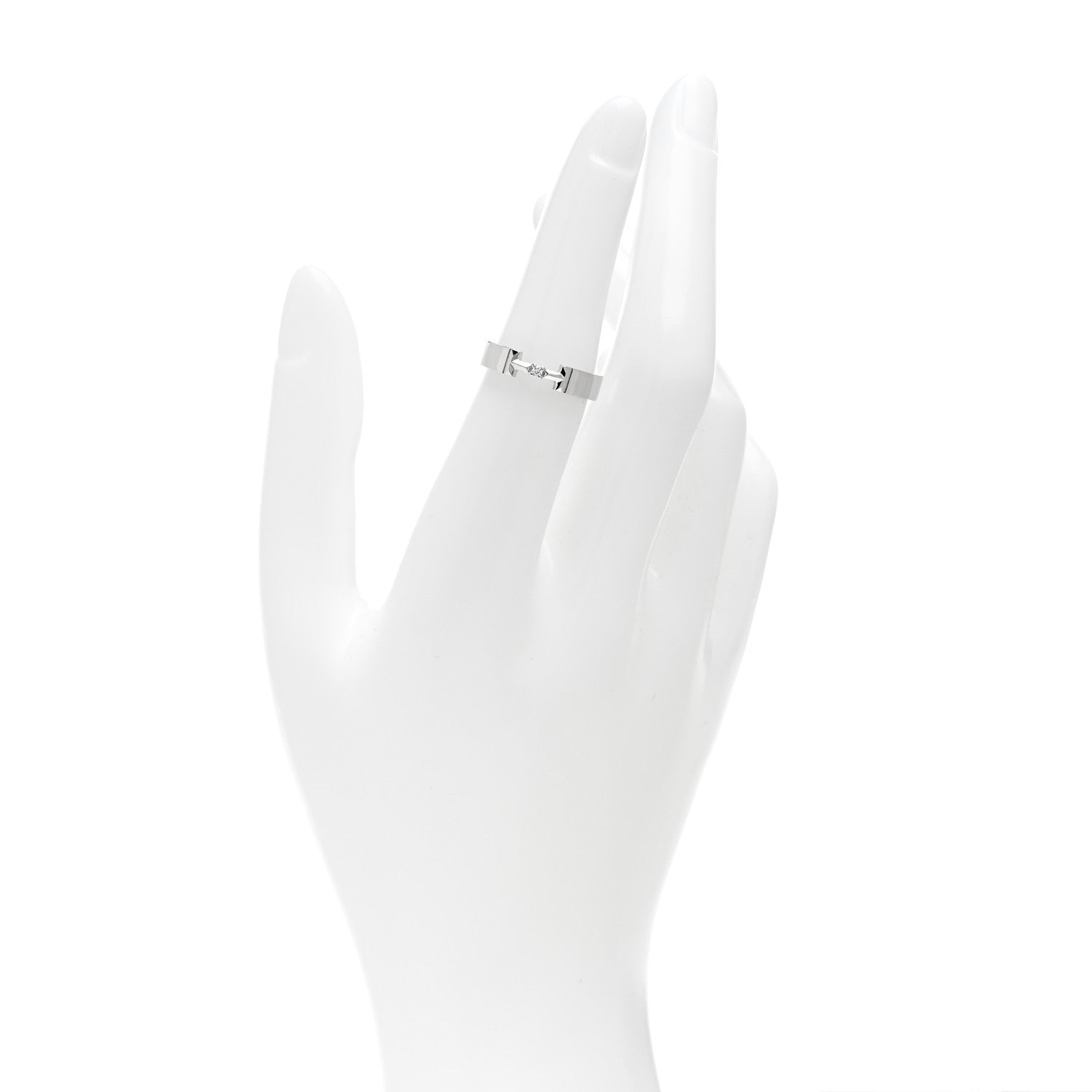 Tiffany 18K White Gold Diamond T True Link Ring 52 6 2 of 4