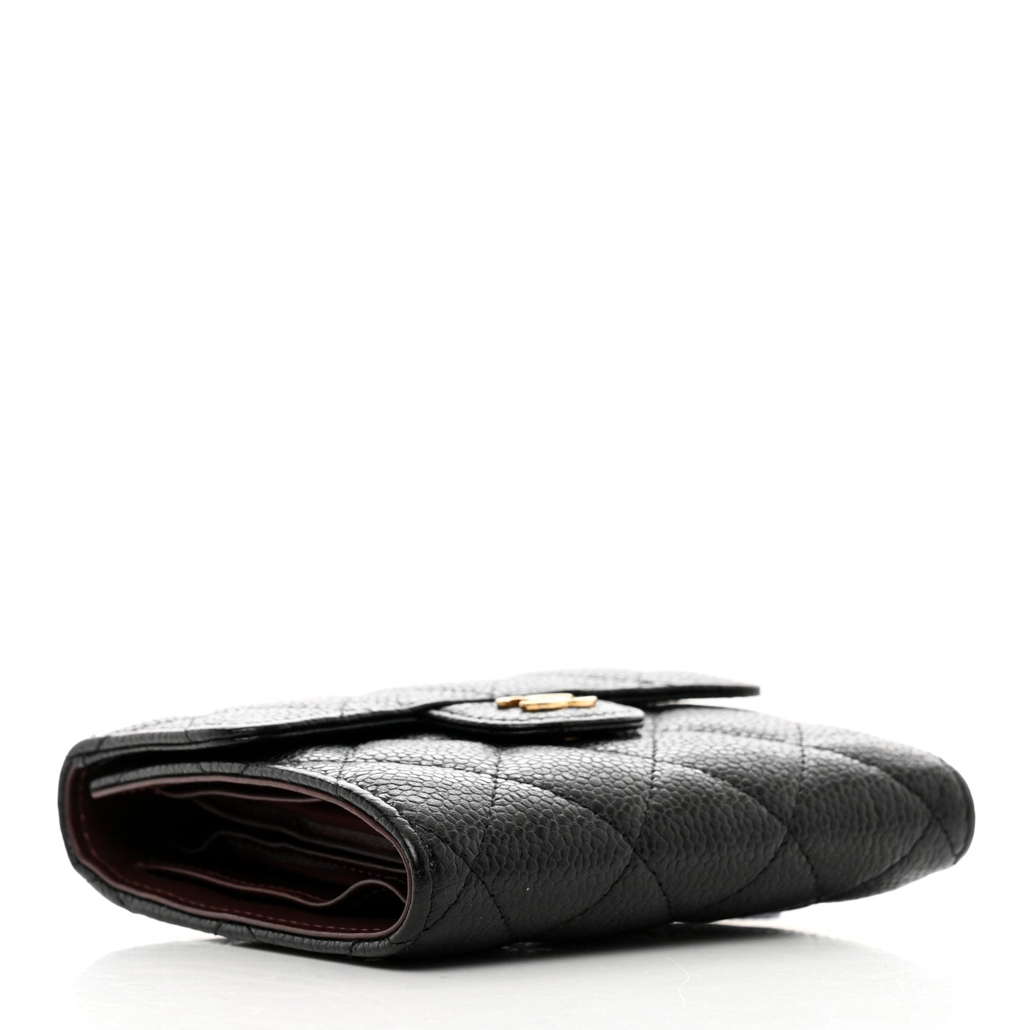 Caviar Quilted Compact Flap Wallet Black