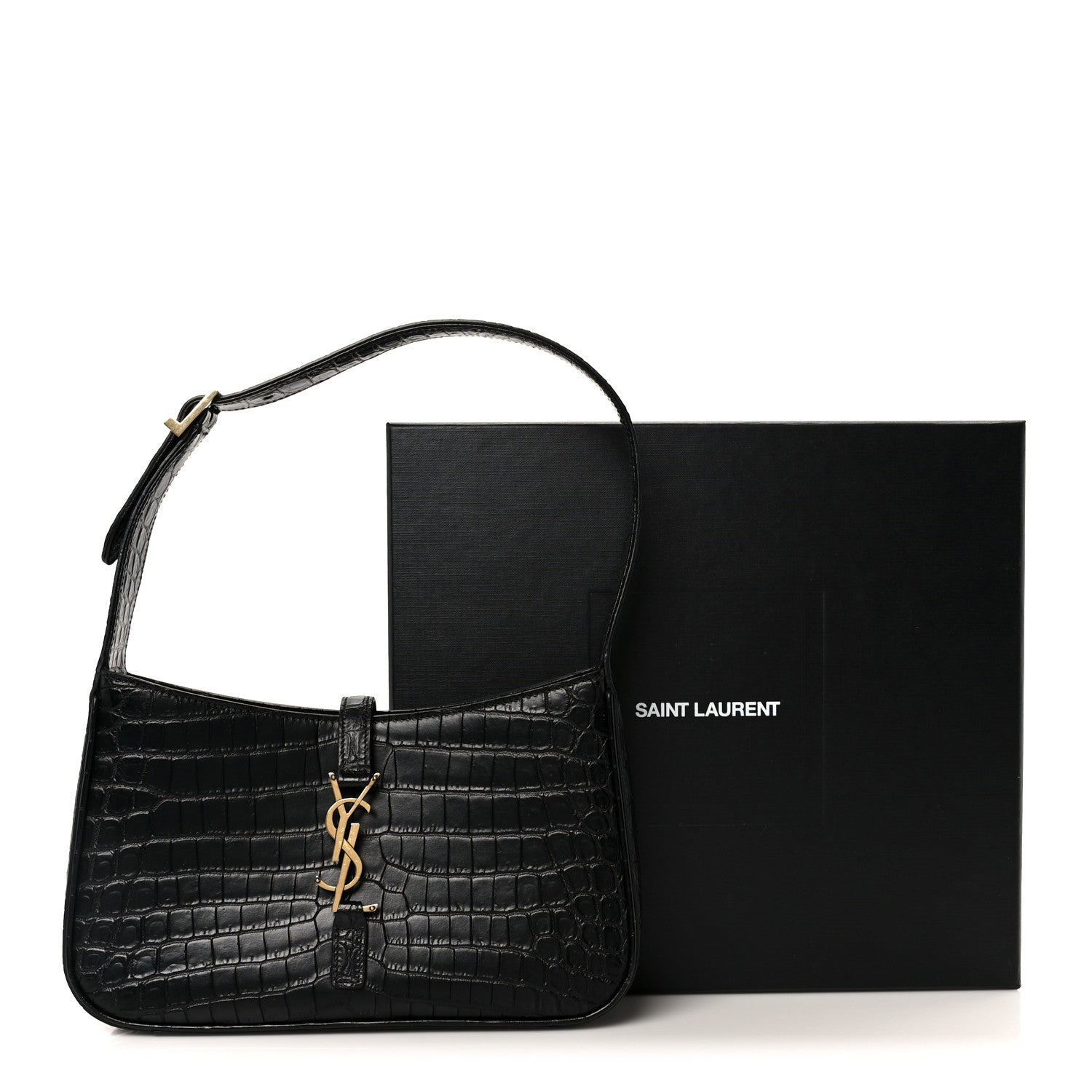 Saint Laurent Calfskin Crocodile Embossed Le 5 A 7 Hobo Black 11 of 11