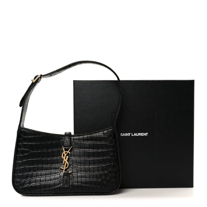 Saint Laurent Calfskin Crocodile Embossed Le 5 A 7 Hobo Black 11 of 11