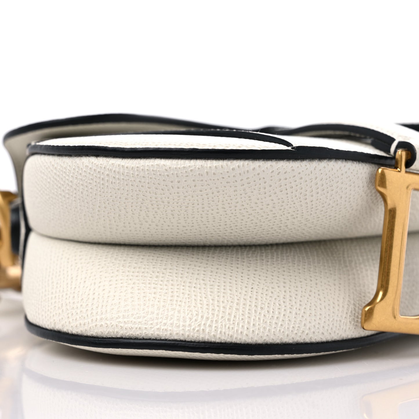 Grained Calfskin Mini Saddle Bag With Strap White