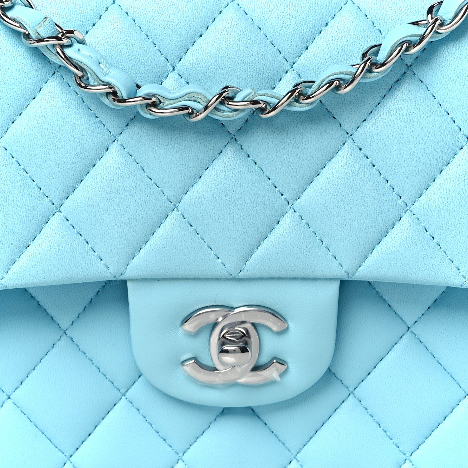 Chanel Lambskin Quilted Medium Double Flap Light Blue 9 of 12