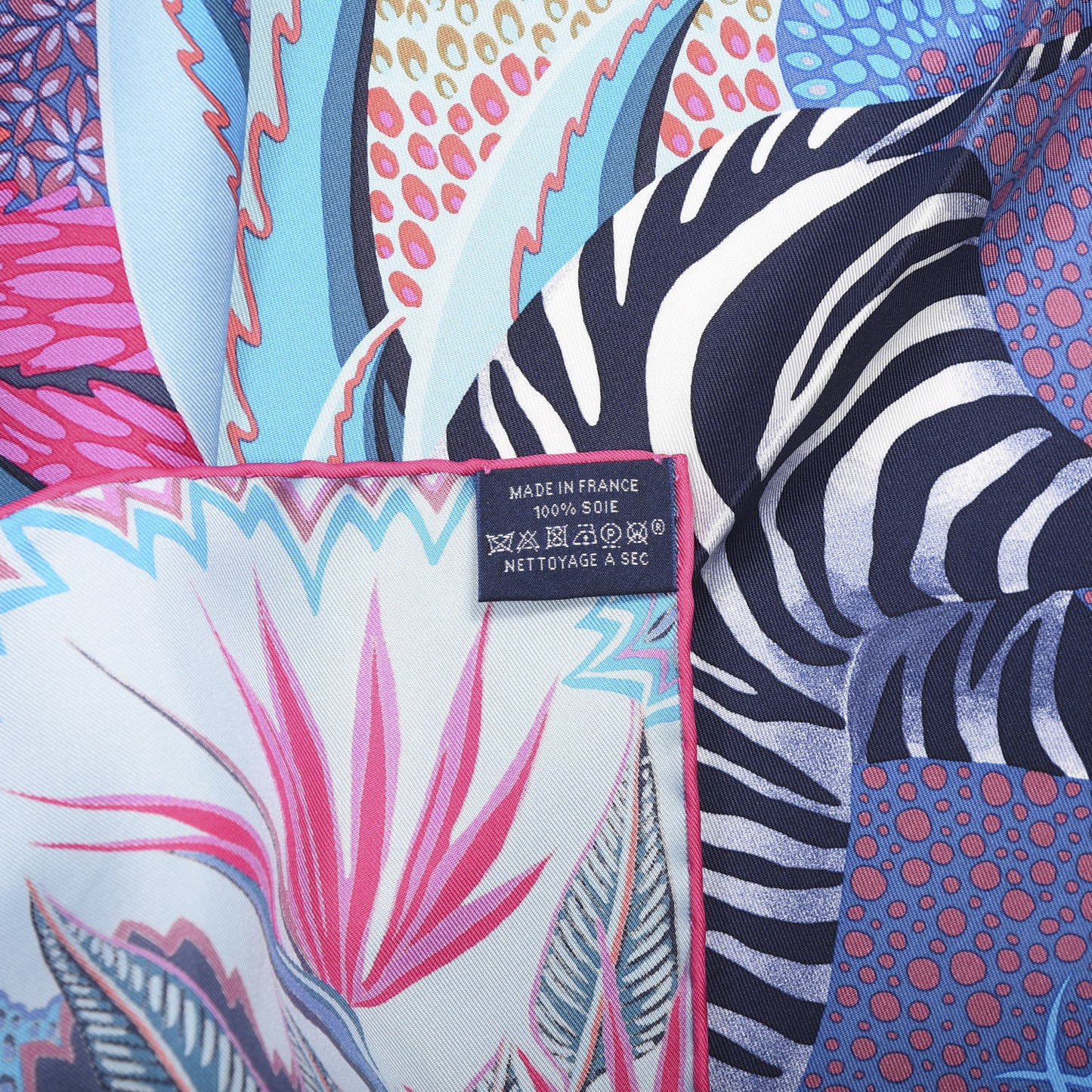 Silk Mountain Zebra Scarf 90 Turquoise Fuchsia Cobalt