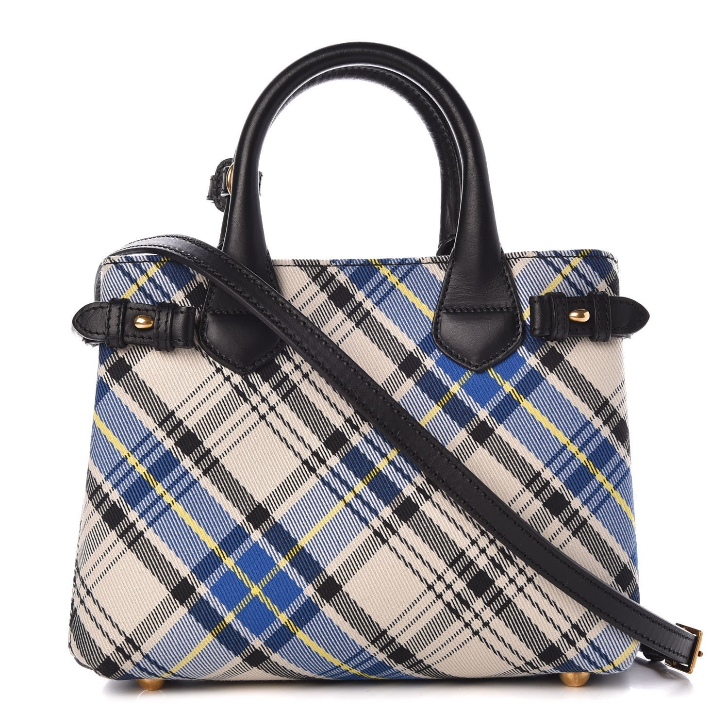 Burberry Tartan Mix Small Banner Tote Blue White 1 of 8