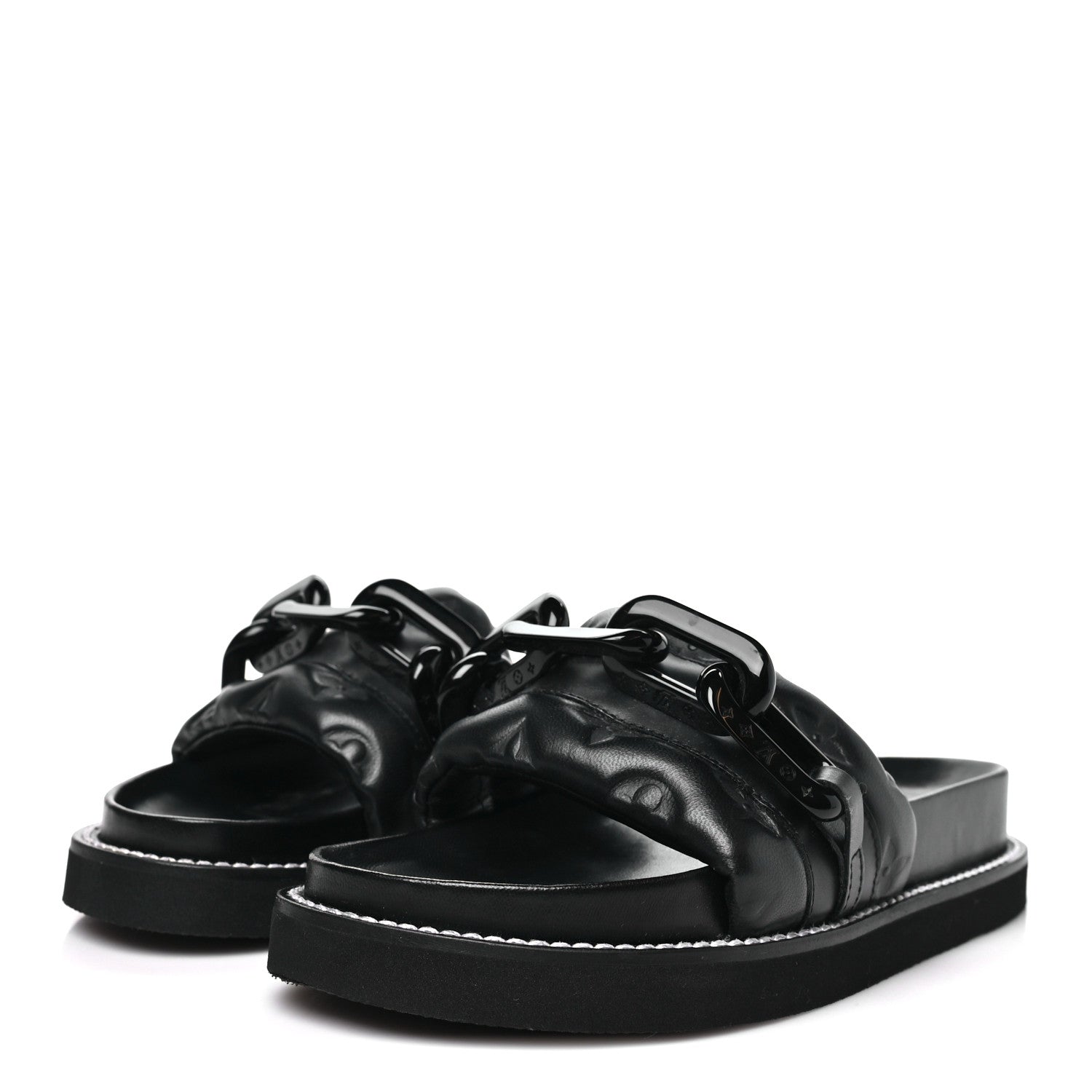 Louis Vuitton Calfskin Embossed Monogram Sunset Flat Comfort Mule 37 Black 4 of 9