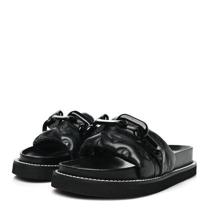 Louis Vuitton Calfskin Embossed Monogram Sunset Flat Comfort Mule 37 Black 4 of 9