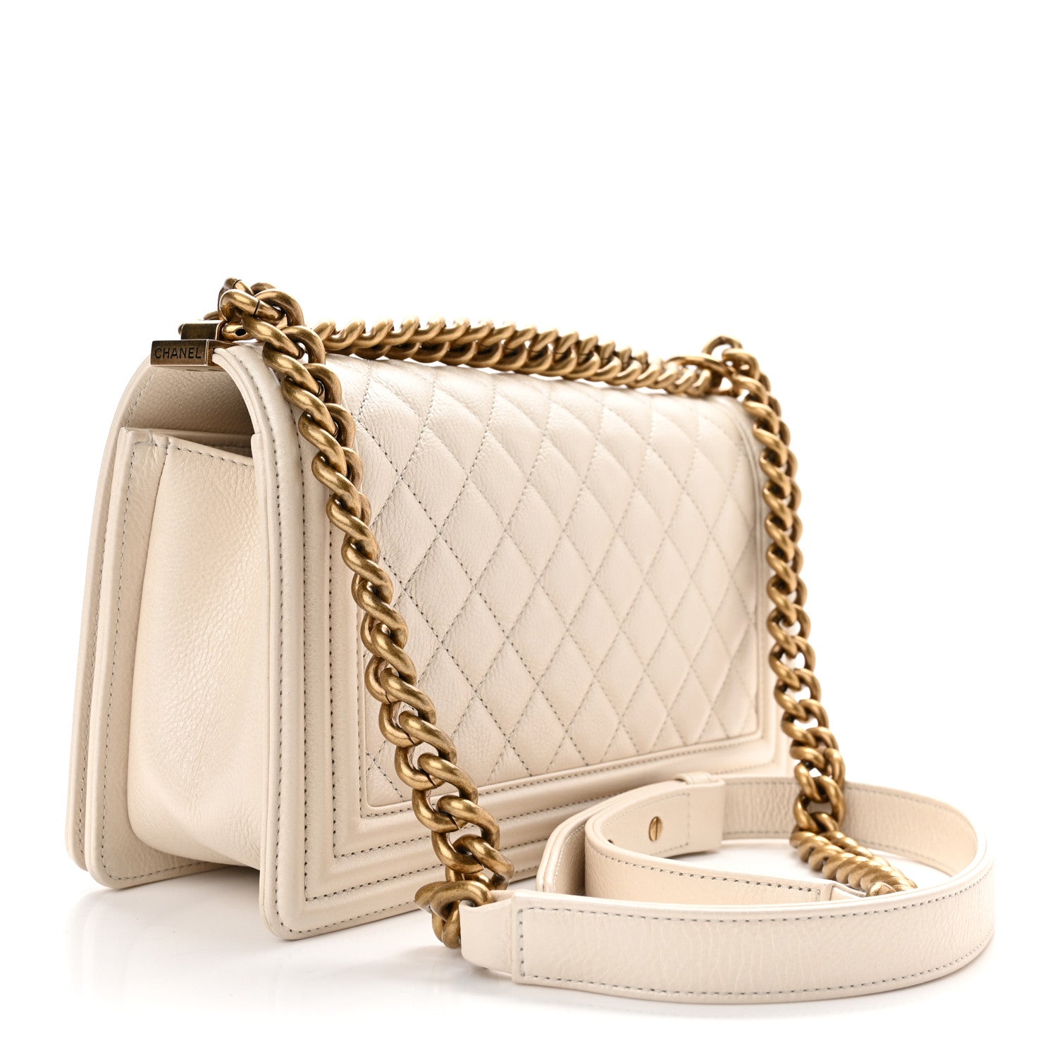 Chanel Metallic Calfskin Quilted Medium Boy Flap Ivory 3 of 11