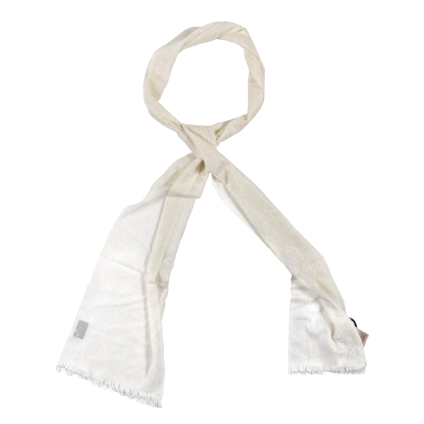 Wool Silk GG Monogram Shaby Fringe Scarf White