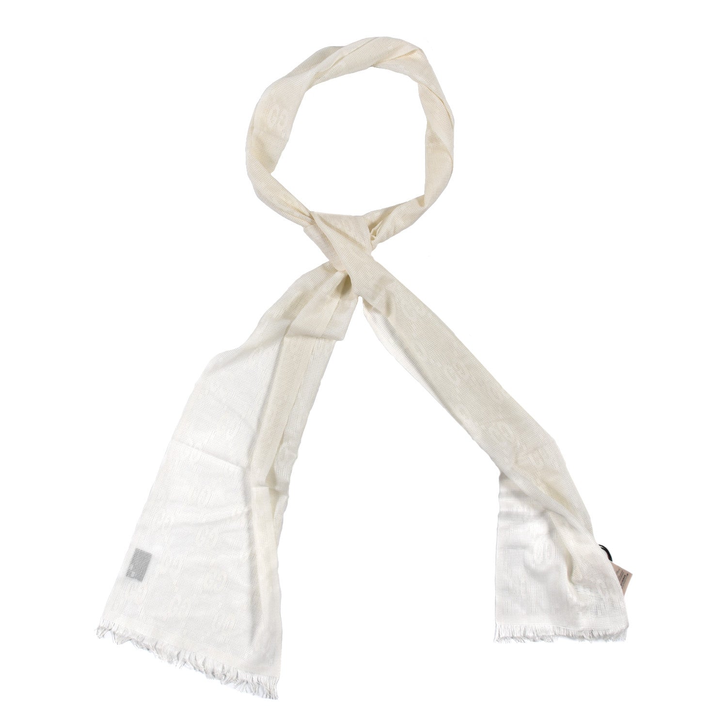 Gucci Wool Silk GG Monogram Shaby Fringe Scarf White 1 of 4