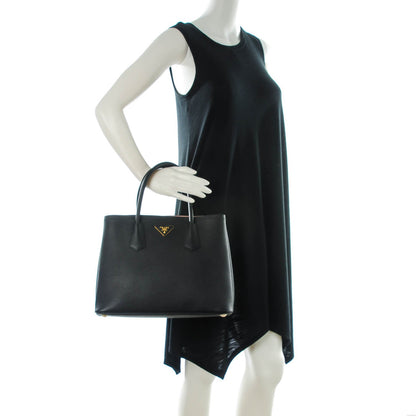 Prada Saffiano Cuir Large Double Bag Black Mughetto 2 of 7