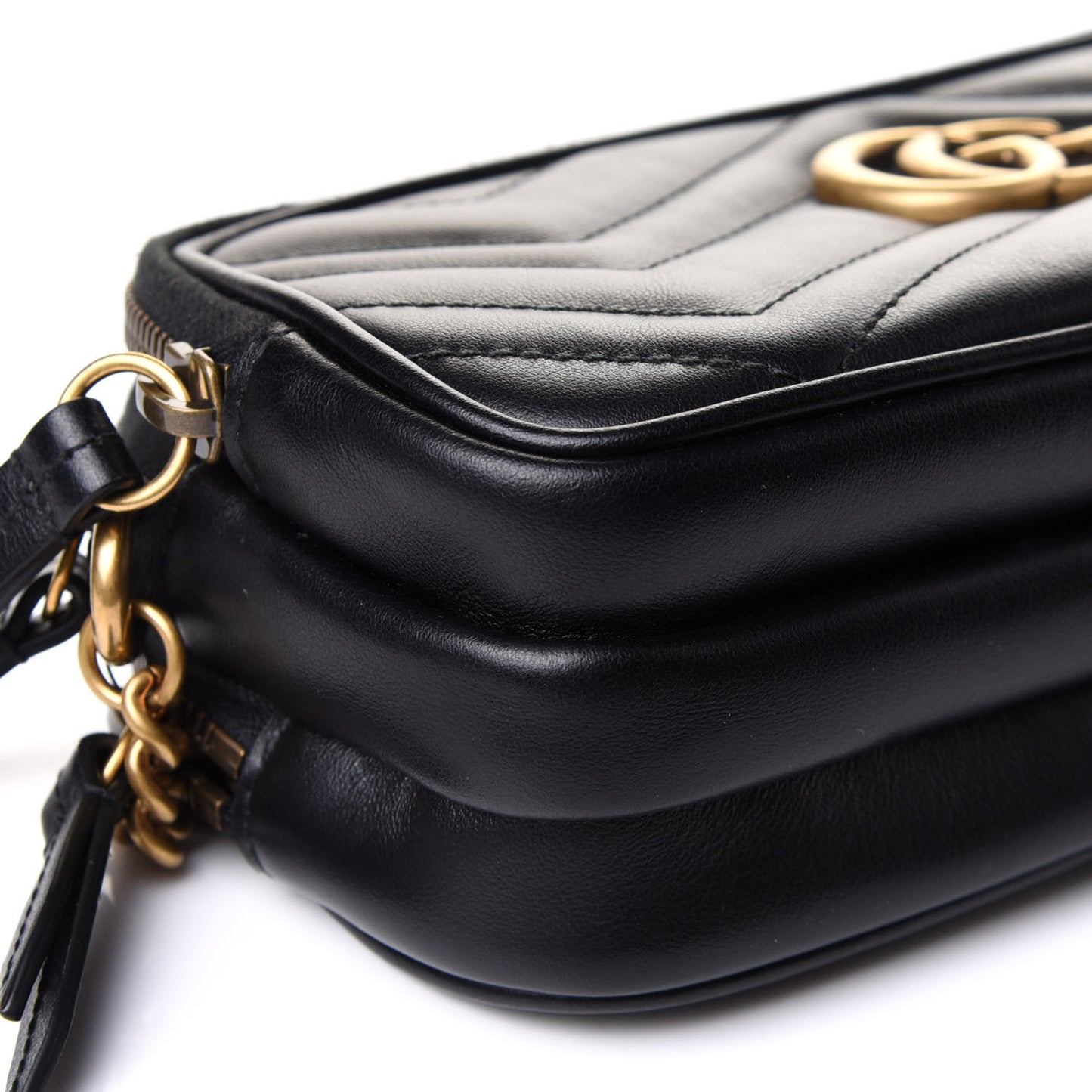Calfskin Matelasse Mini GG Marmont Chain Crossbody Bag Black