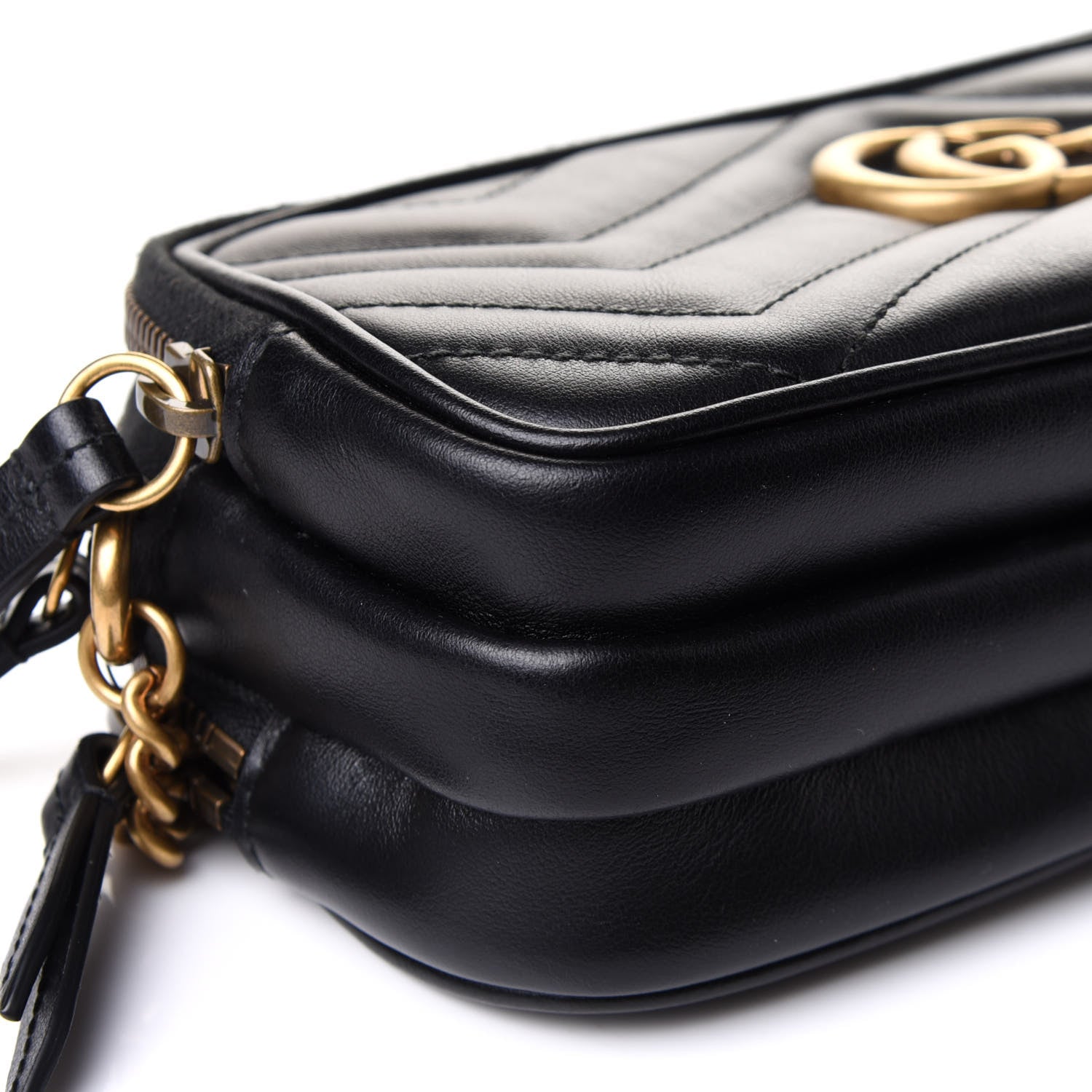 Gucci Calfskin Matelasse Mini GG Marmont Chain Crossbody Bag Black 9 of 11