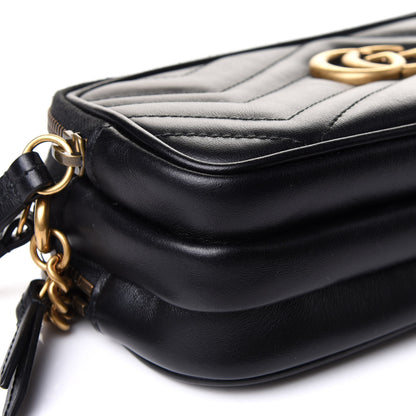 Gucci Calfskin Matelasse Mini GG Marmont Chain Crossbody Bag Black 9 of 11
