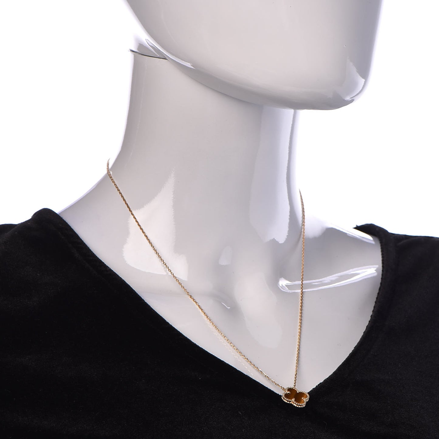 18K Yellow Gold Tiger Eye Vintage Alhambra Pendant Necklace