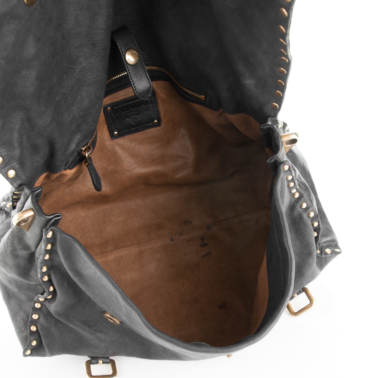 Prada Nappa Studded Aviator Satchel Blue 6 of 10