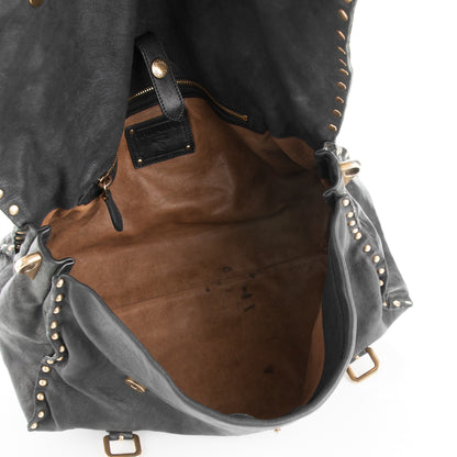 Prada Nappa Studded Aviator Satchel Blue 6 of 10