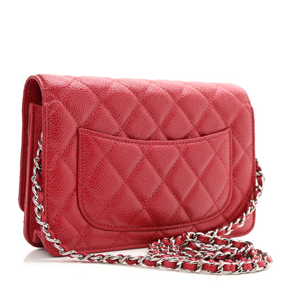 Chanel Metallic Caviar Quilted Wallet On Chain WOC Dark Pink 2 of 9
