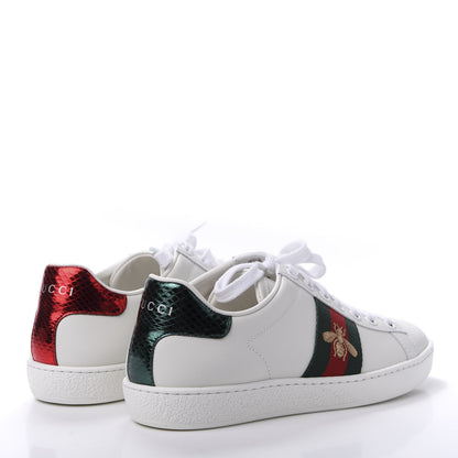 Gucci Calfskin Ayers Bee Embroidered Womens Ace Sneakers 35 White Green 4 of 10