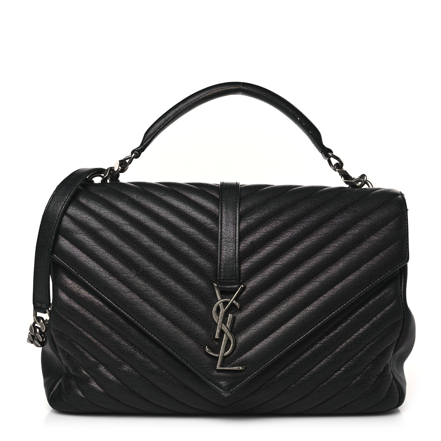 Saint Laurent Sheepskin Matelasse Chevron Monogram Large College Satchel Black 1 of 10
