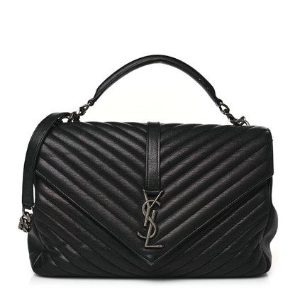 Saint Laurent Sheepskin Matelasse Chevron Monogram Large College Satchel Black 1 of 10