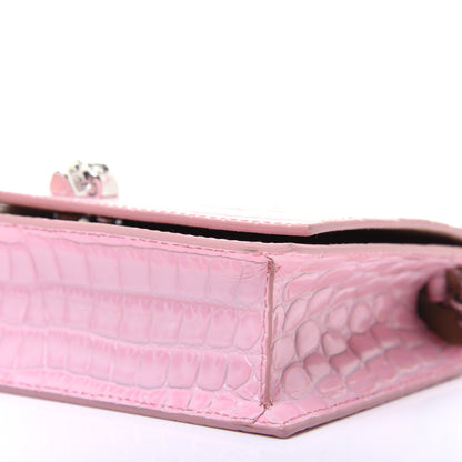 Alexander McQueen Calfskin Crocodile Embossed Skull Mini Crossbody Bag Rosa 7 of 15