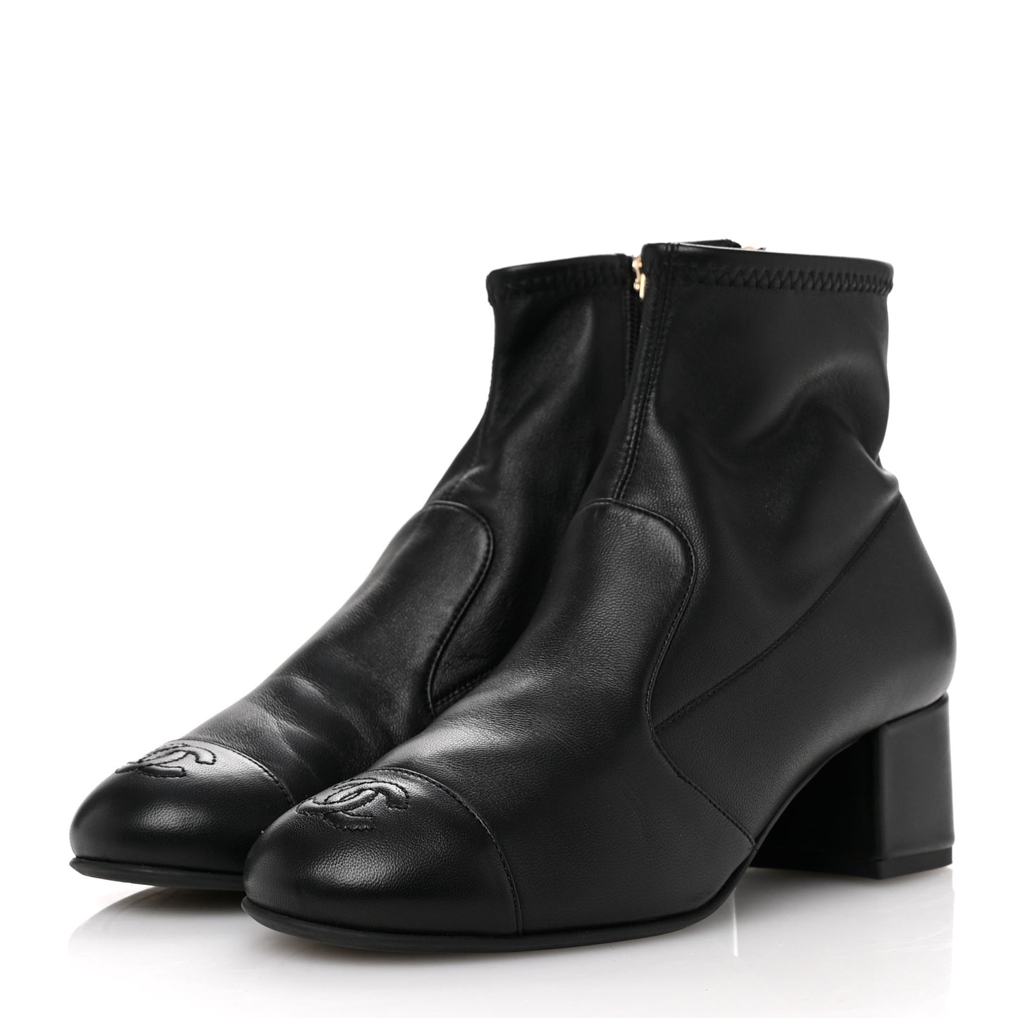 Stretch Lambskin Cap Toe CC Short Boots 37 Black