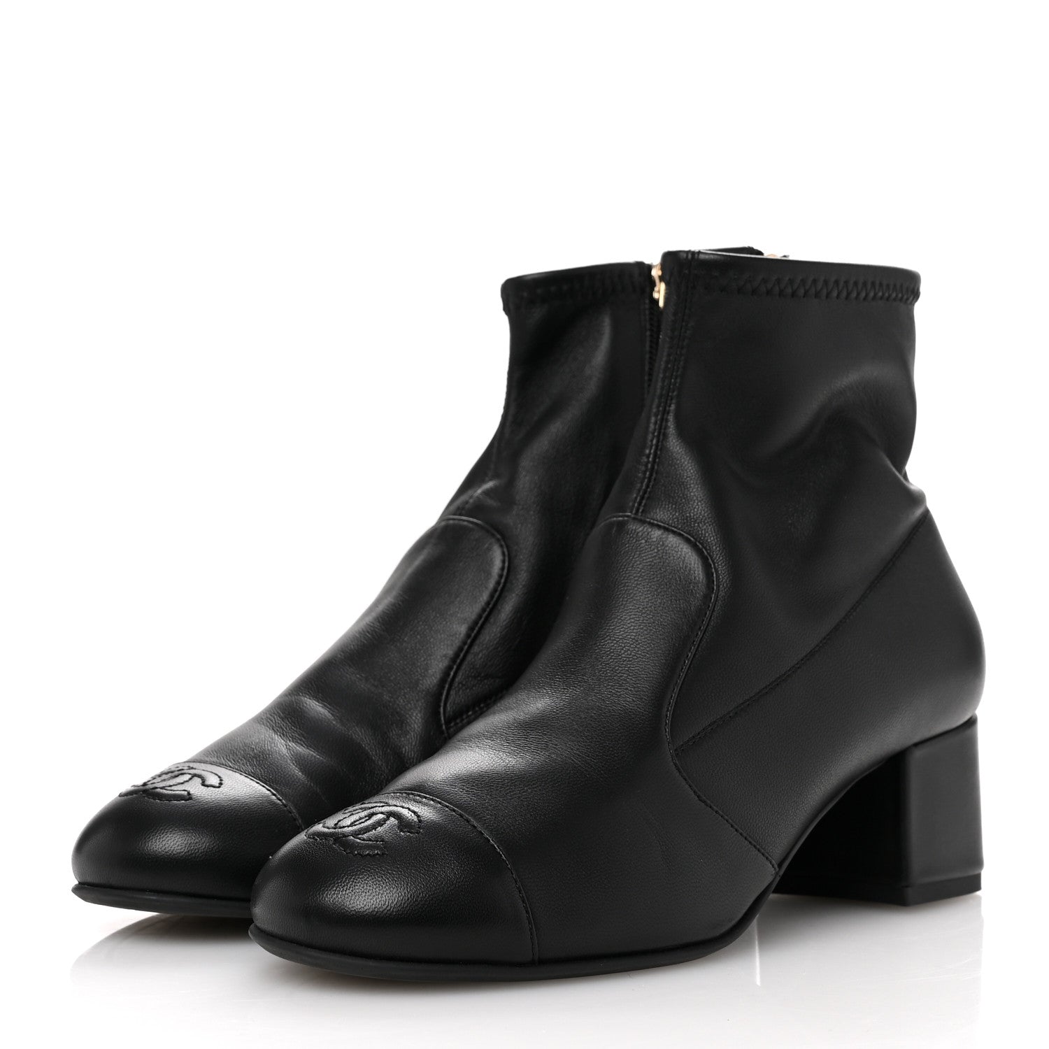Chanel Stretch Lambskin Cap Toe CC Short Boots 37 Black 4 of 10