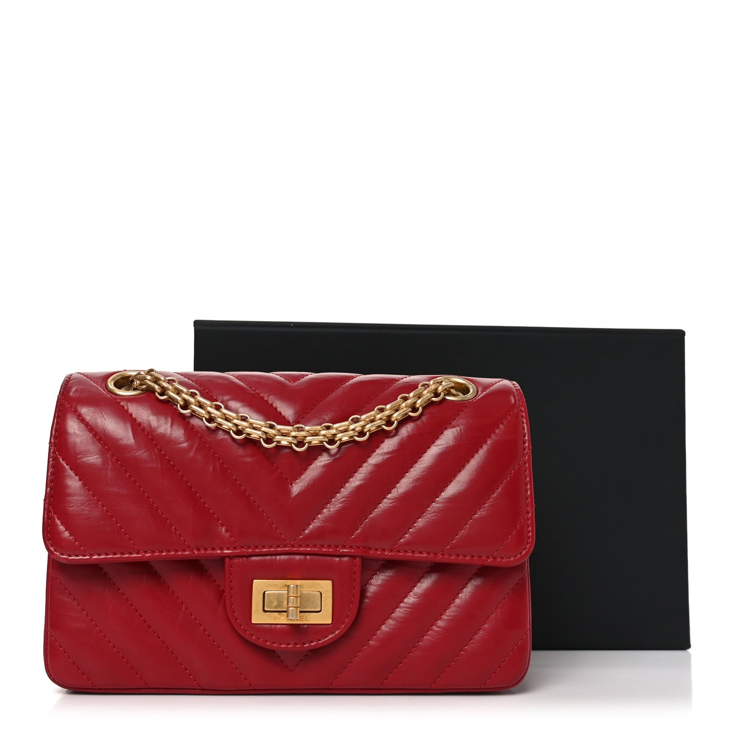 Chanel Aged Calfskin Chevron Quilted 2.55 Reissue Mini Flap Dark Red 11 of 11