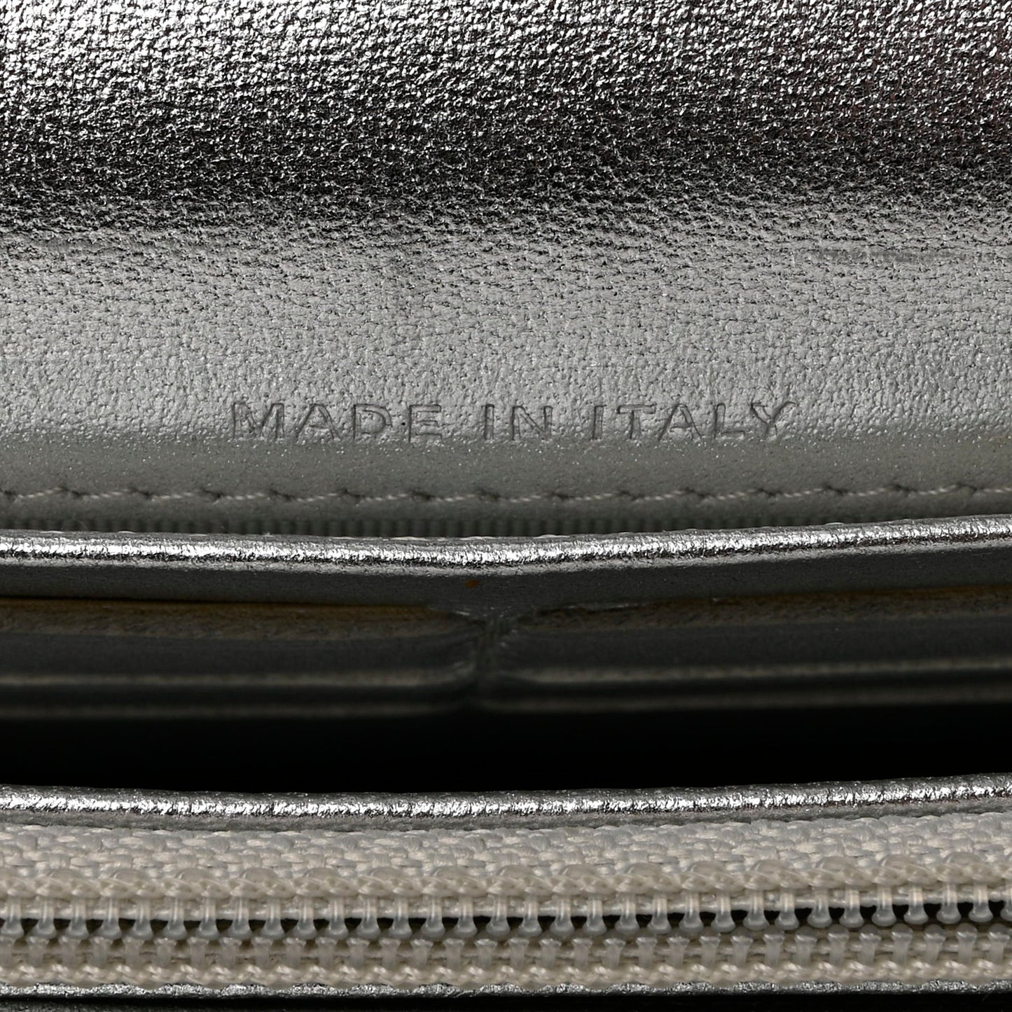 Metallic Lambskin Quilted Long Flap Wallet Silver
