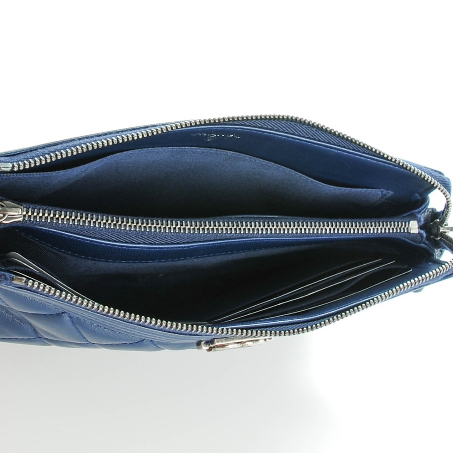 Lambskin Quilted Small Zipped Boy Clutch Navy