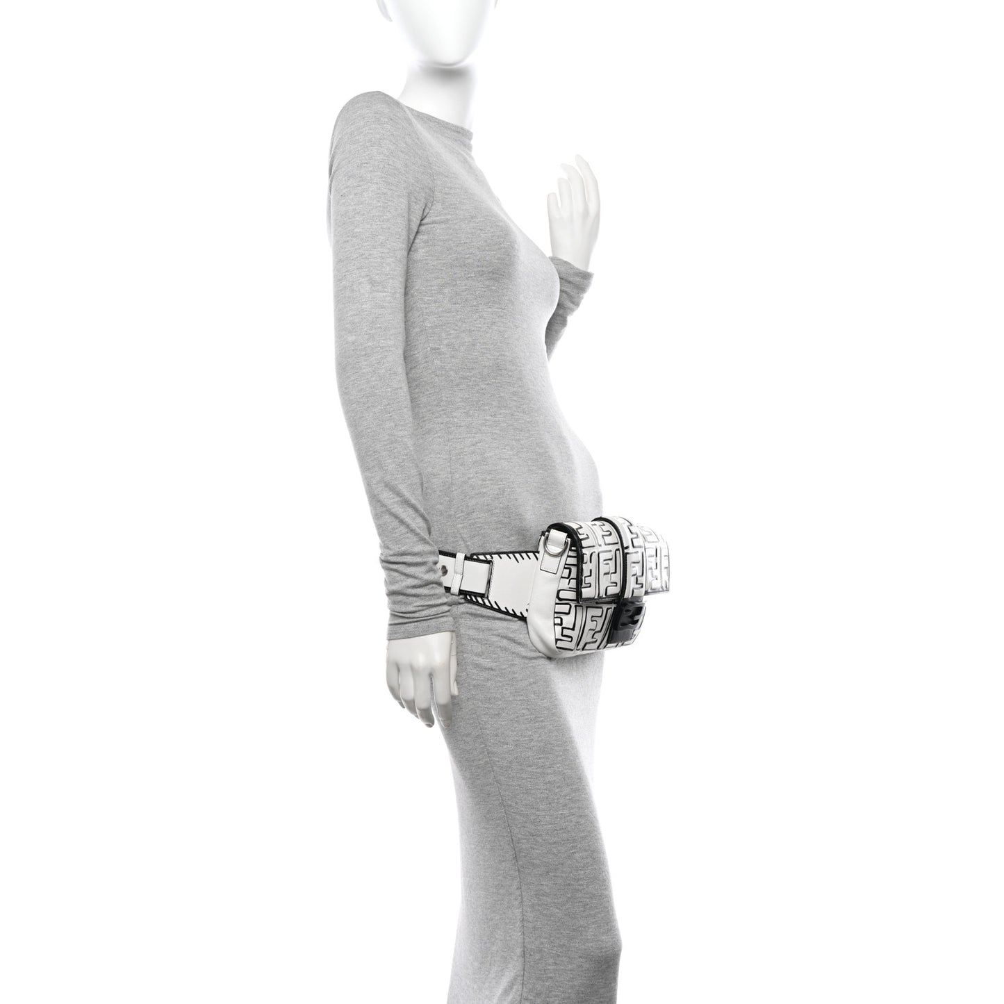 X JOSHUA VIDES Nappa FF Embossed Belt Baguette Bag White Black