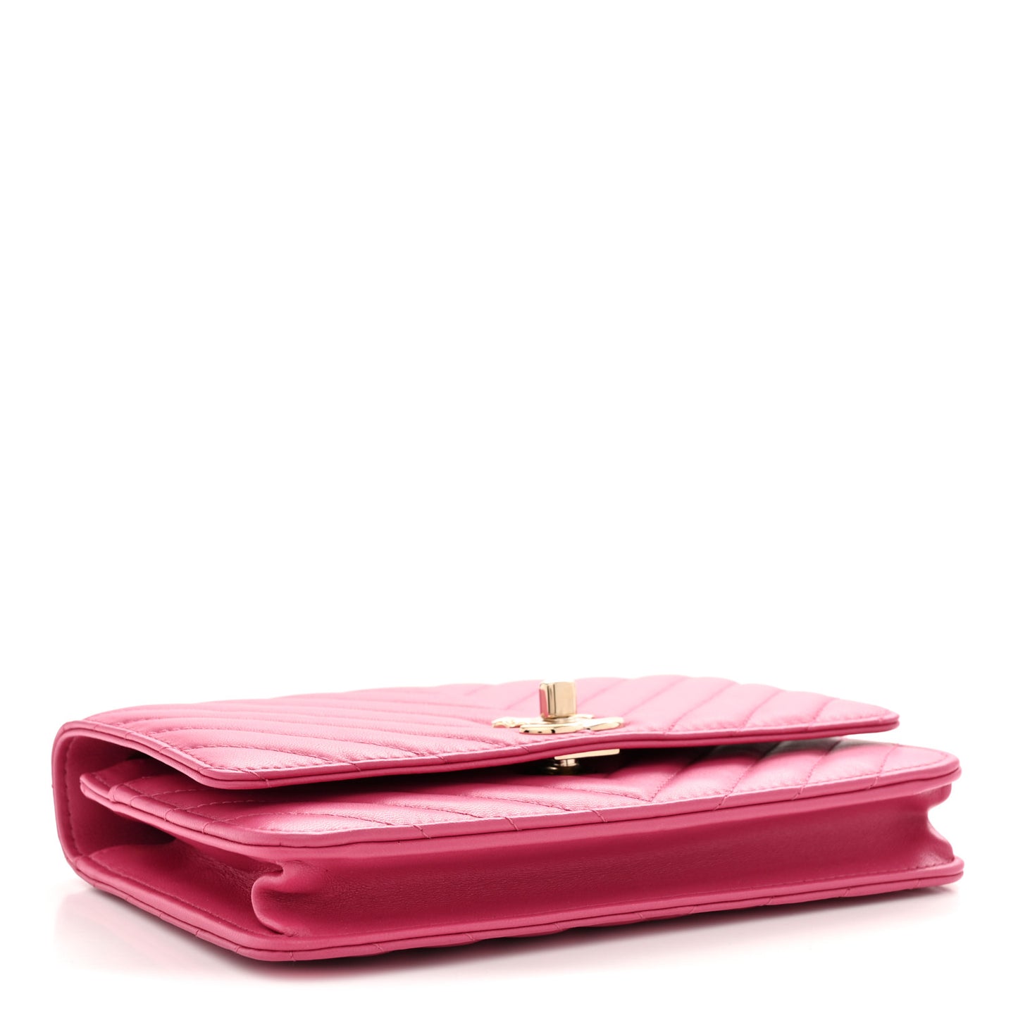 Lambskin Chevron Quilted Trendy CC Wallet On Chain WOC Pink