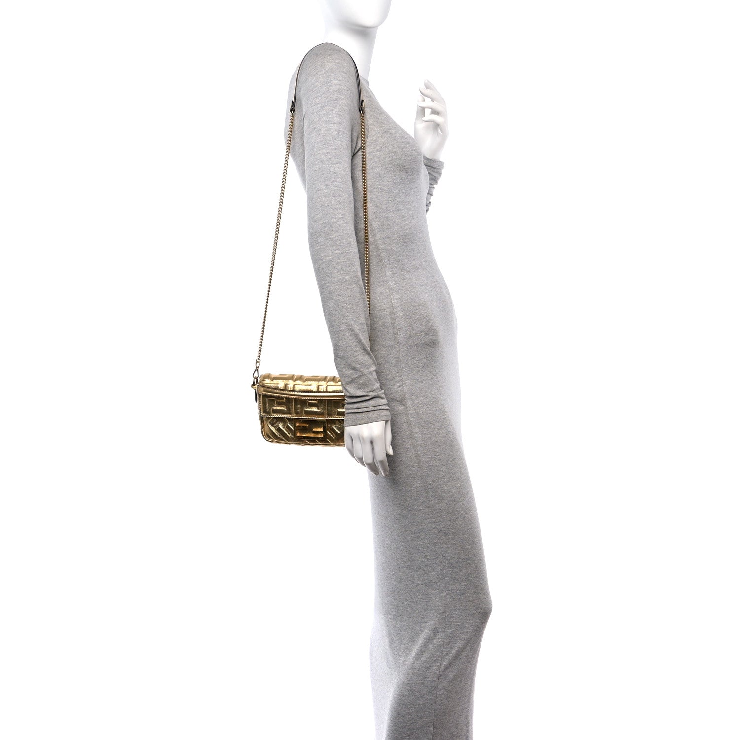 Fendi Vitello Catalan Mirror FF 1974 Embossed Mini Baguette Gold 2 of 9