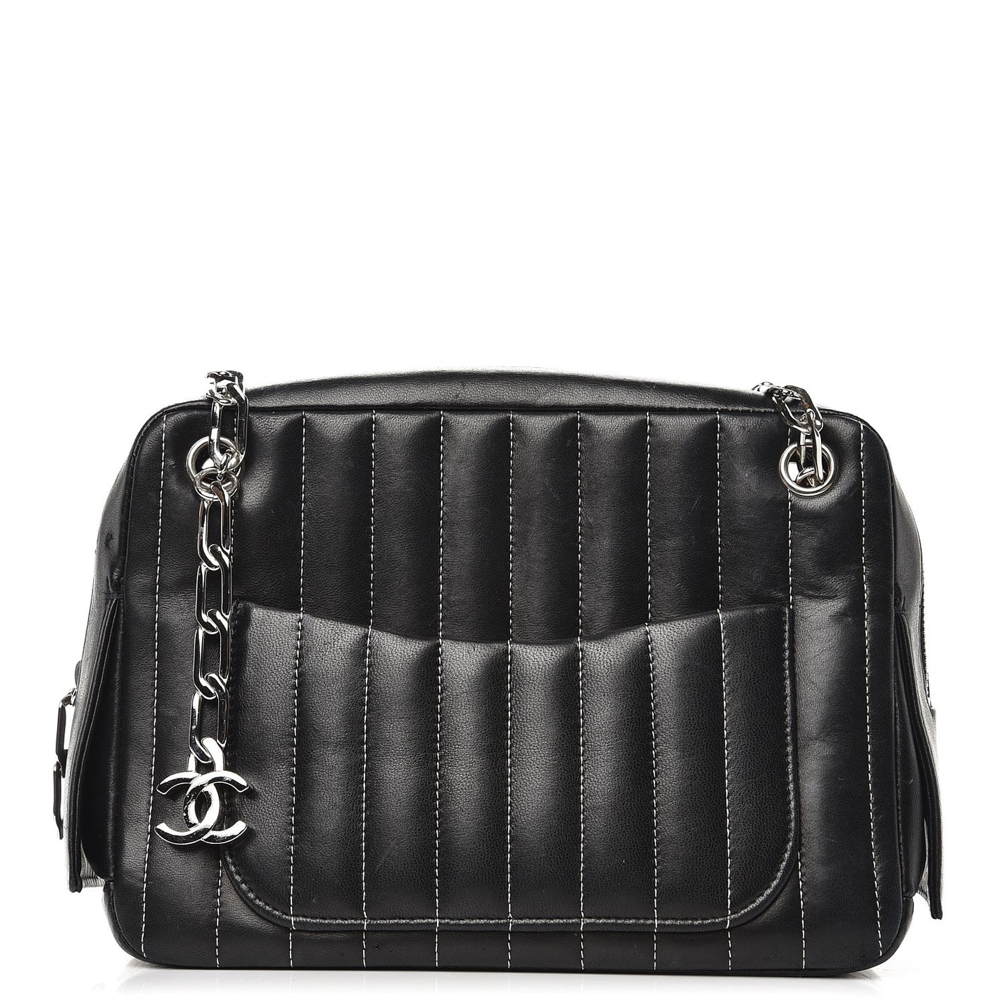 Lambskin Vertical Quilted Mademoiselle Small Camera Case Black
