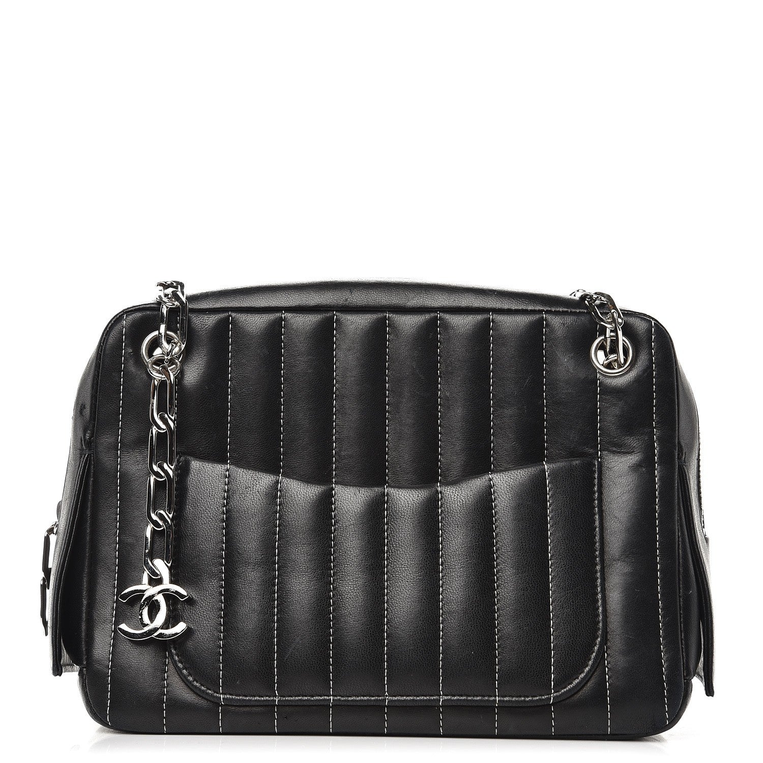 Chanel Lambskin Vertical Quilted Mademoiselle Small Camera Case Black 1 of 15
