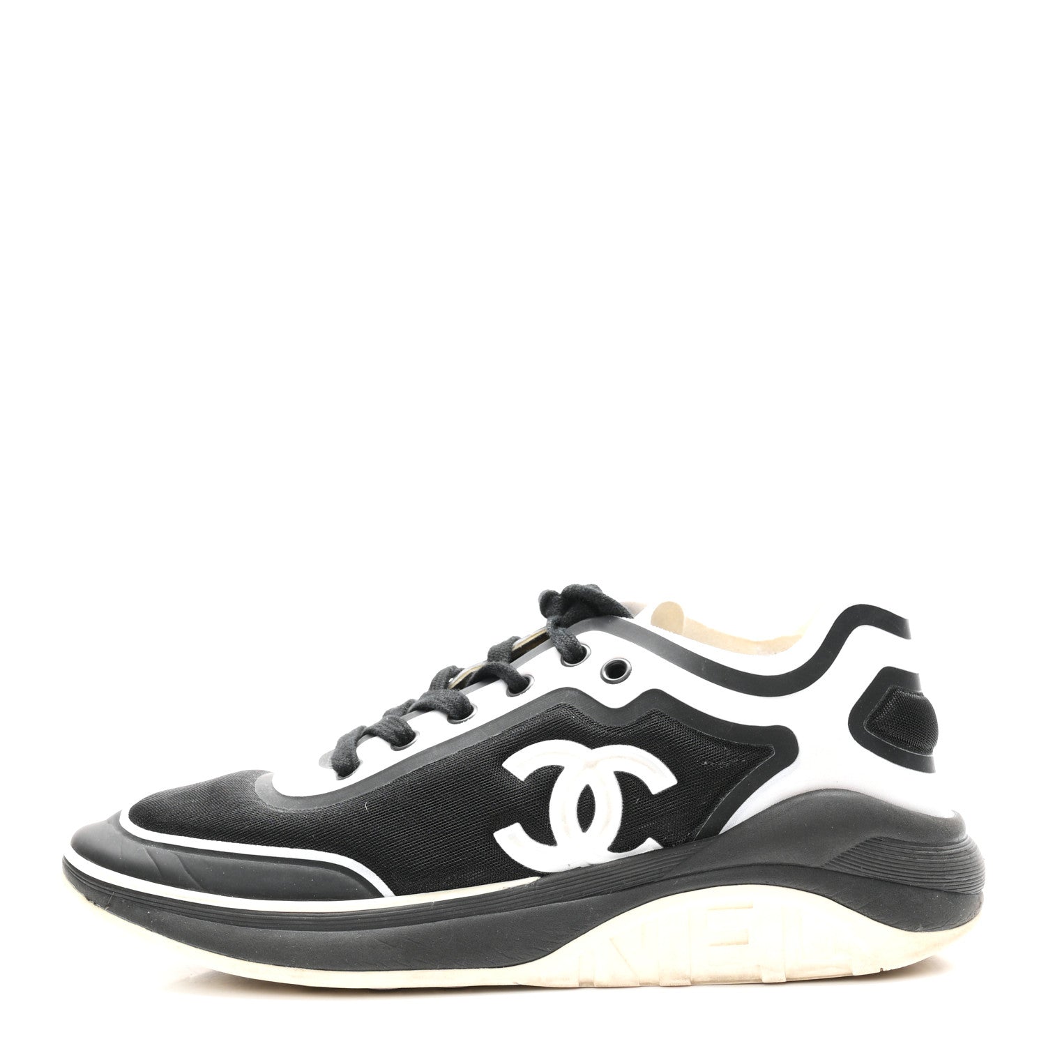 Chanel Lycra CC Sneakers 38.5 Black White 1 of 9