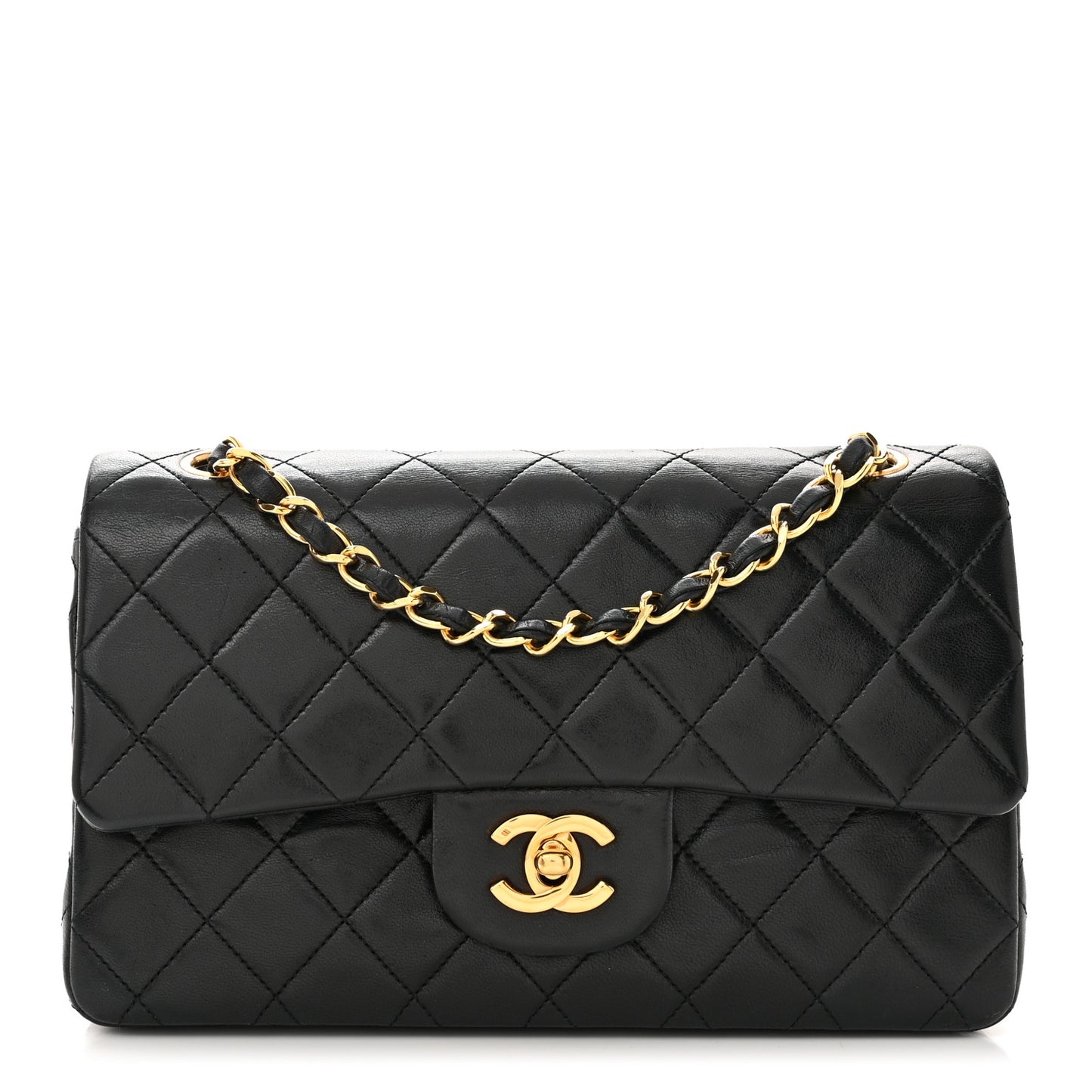 Lambskin Quilted Small Double Flap Black