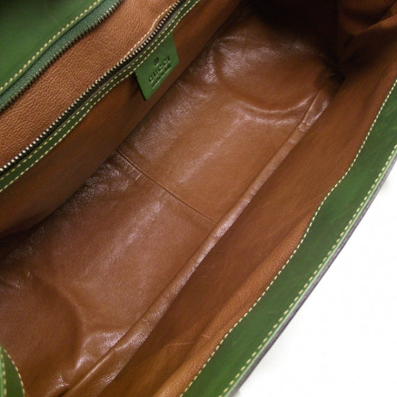 Gucci Leather Large Horsebit Flap Tote Hobo Bag Green 7 of 10