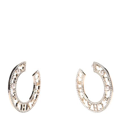 Chanel Crystal Pearl Bow-tiful CC Hoop Earrings Gold 1 of 6