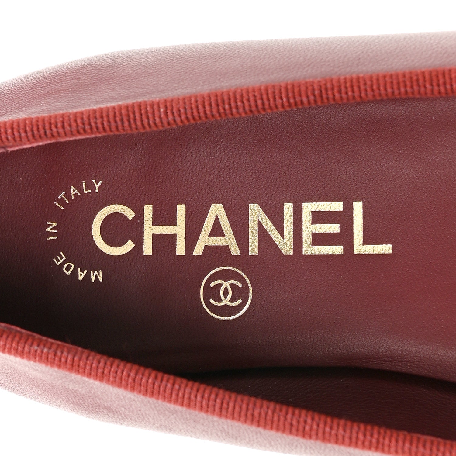 Chanel Lambskin Cap Toe CC Ballerina Flats 37.5 Burgundy Pink 7 of 10