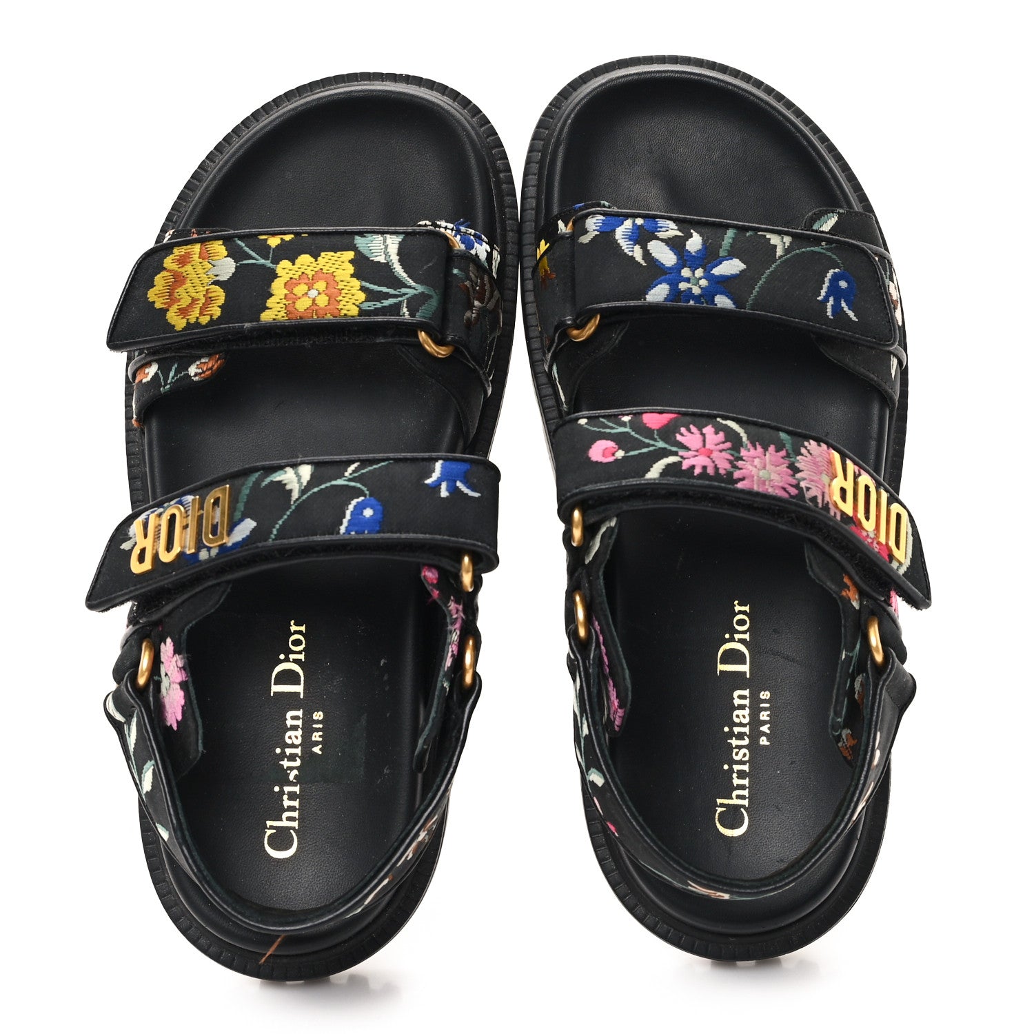 Christian Dior Technical Fabric Petites Fleurs Print Dioract Sandals 36.5 Black Multicolor 2 of 9