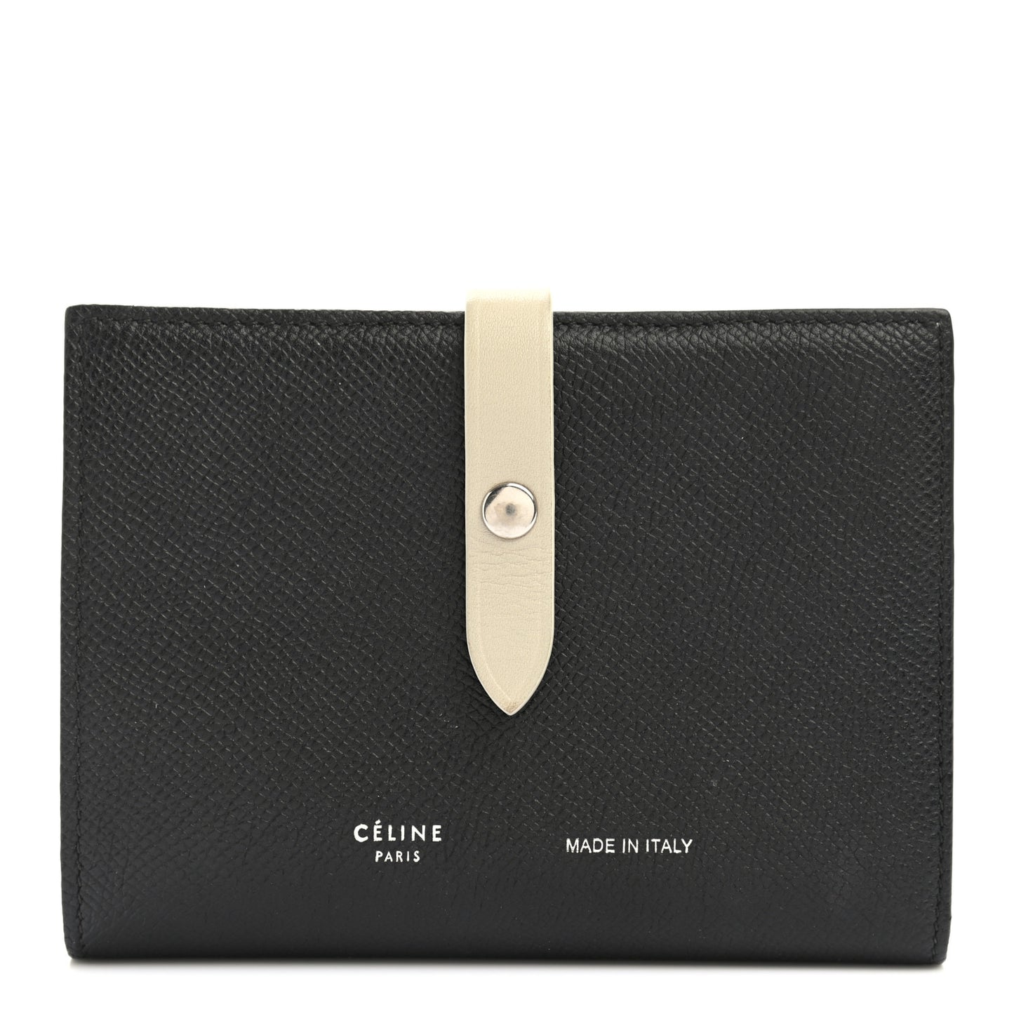 Grained Calfskin Medium Multifunction Strap Wallet Black Chalk