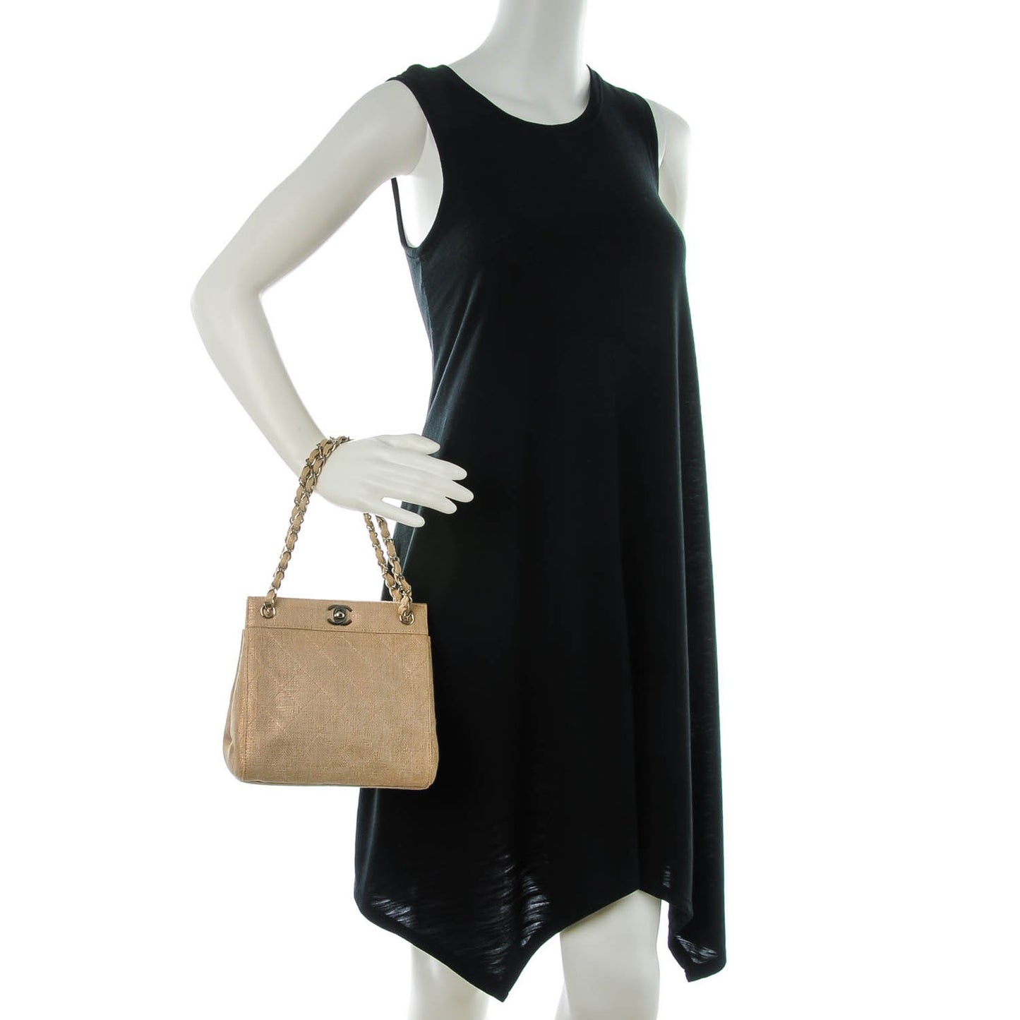 Metallic Linen Quilted Shoulder Bag Gold