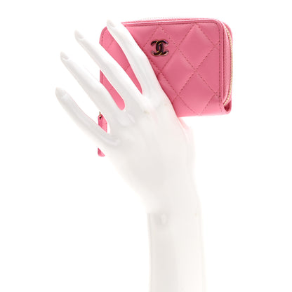 Chanel Lambskin Quilted Zip Around Coin Purse Wallet Pink Yellow 2 of 8