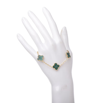Van Cleef & Arpels 18K Yellow Gold Malachite 5 Motifs Vintage Alhambra Bracelet 2 of 10