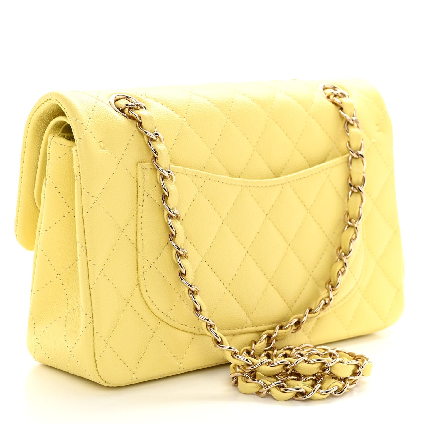 Caviar Quilted Medium Double Flap Light Yellow