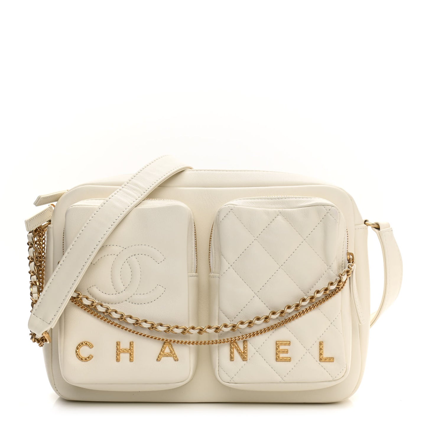 Calfskin Quilted Large Camera Case White