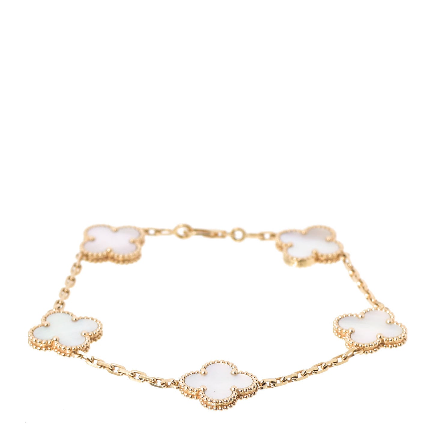 18K Yellow Gold Mother of Pearl 5 Motifs Vintage Alhambra Bracelet