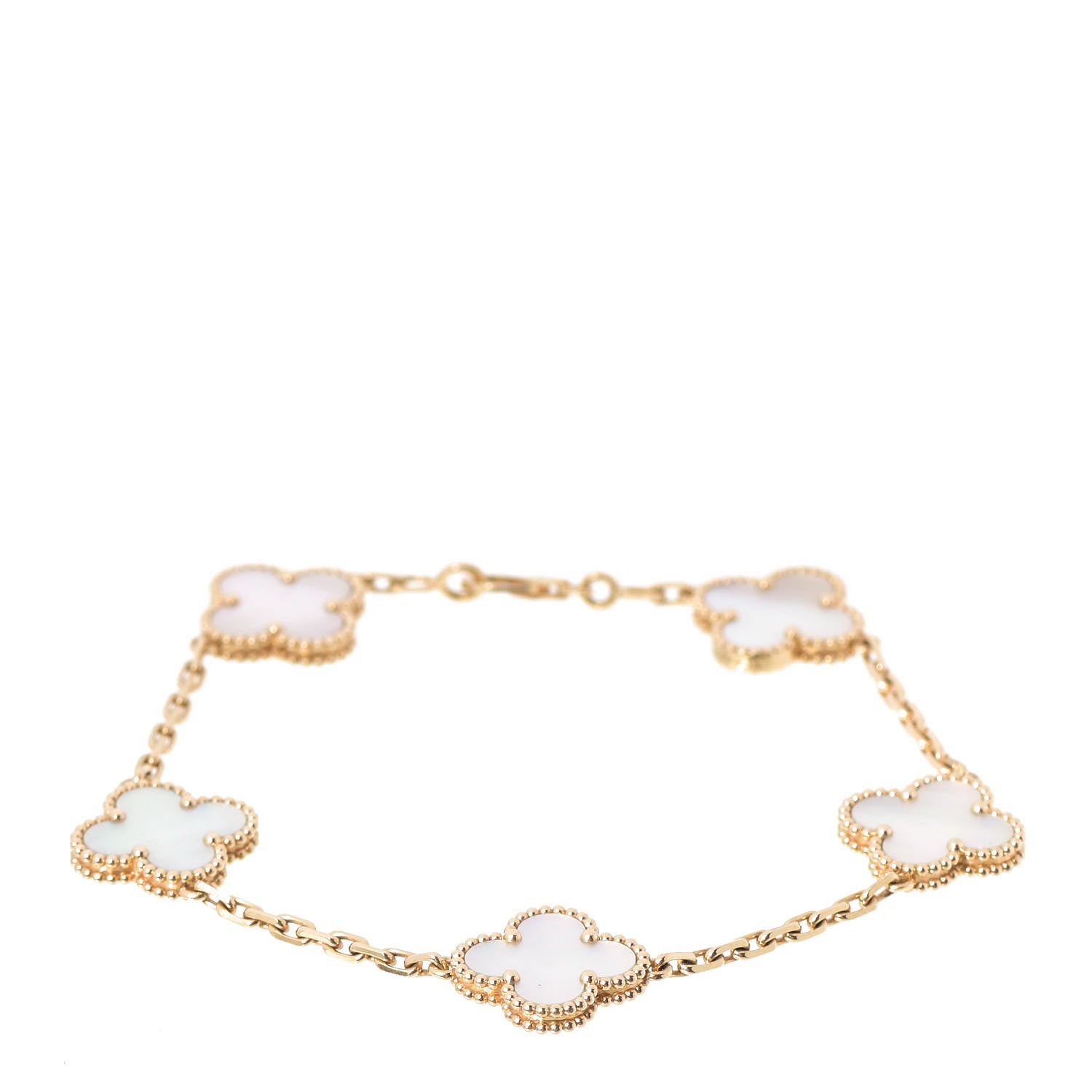 Van Cleef & Arpels 18K Yellow Gold Mother of Pearl 5 Motifs Vintage Alhambra Bracelet 1 of 5